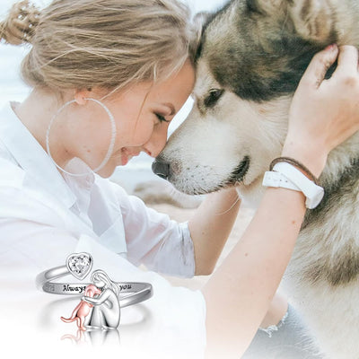 Bague Chien Argent & Zirconium – Ajustable