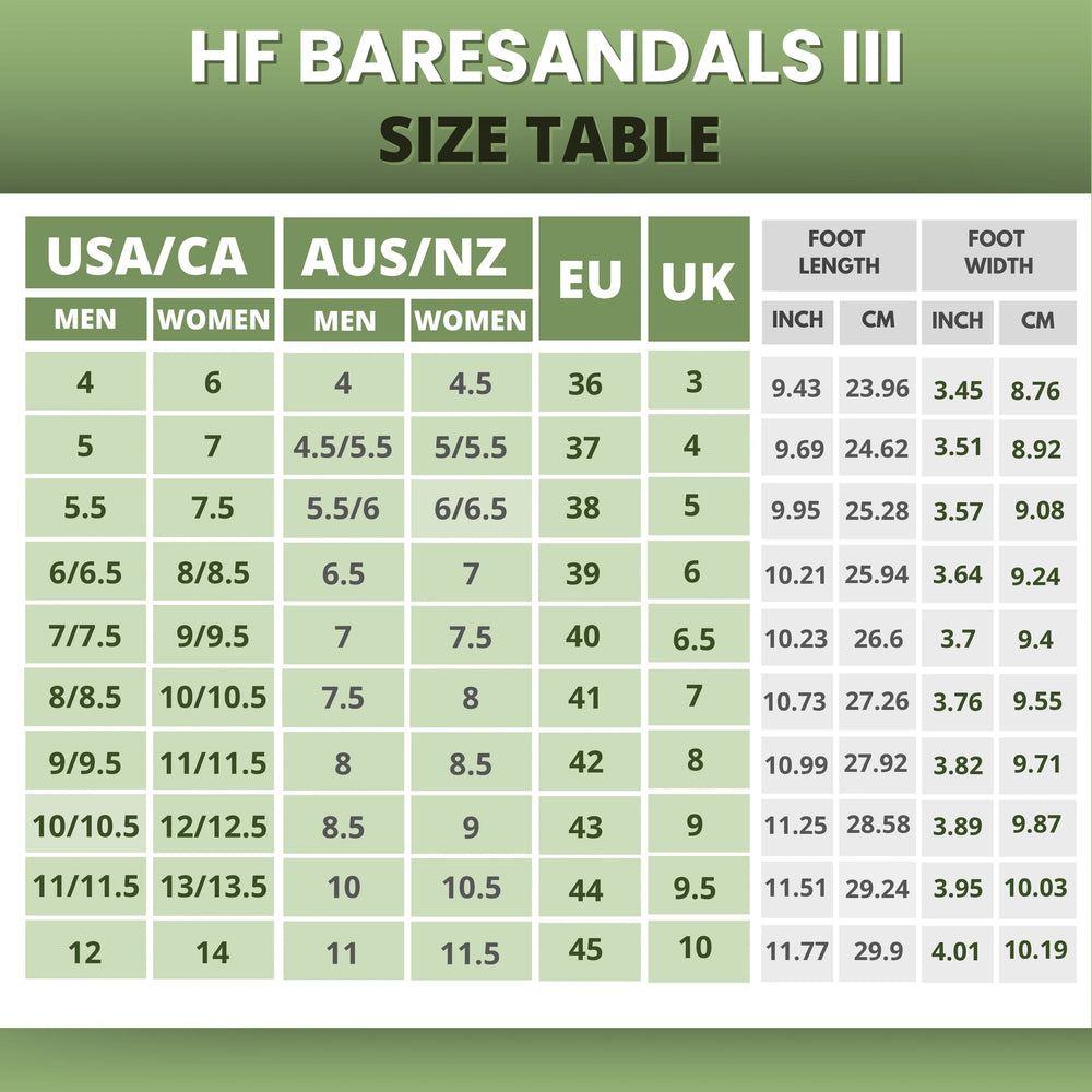 HF Baresandals III – Ergonomic Footbed & Ultra-Lightweight Barefoot Sandals (Unisex)
