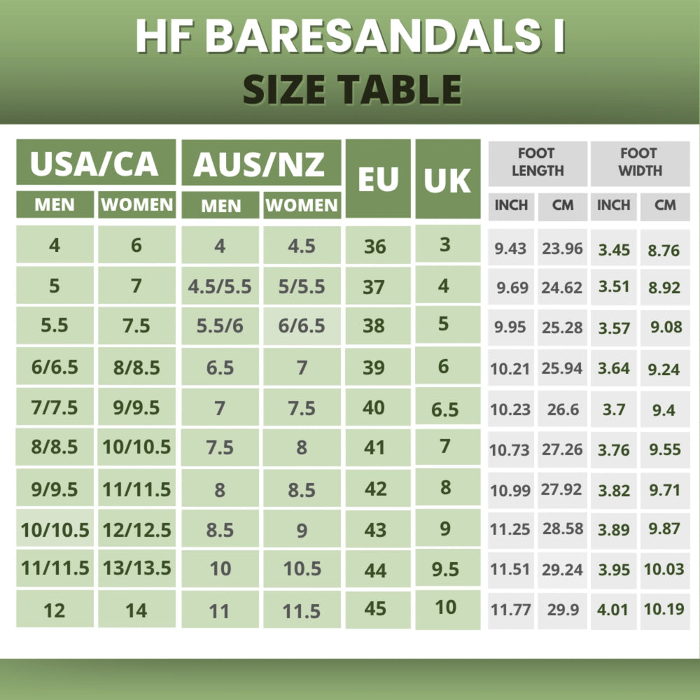 HF Baresandals I – Ergonomic Footbed & Ultra-Lightweight Barefoot Sandals (Unisex)