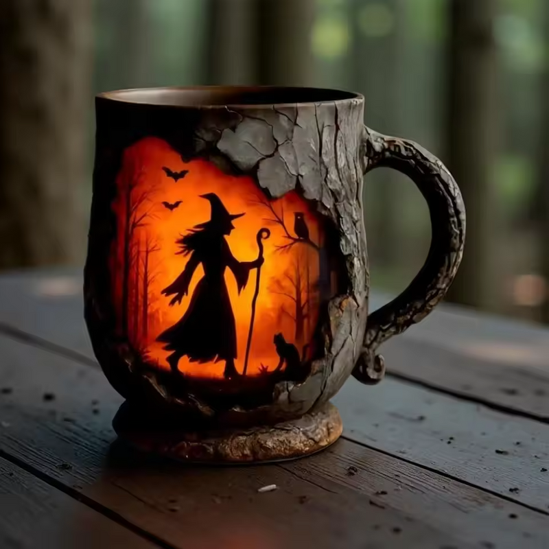 Tasse Halloween 3D Handmade – Sorcière & Chat