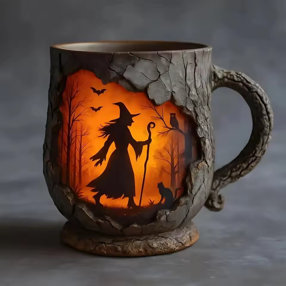 Tasse Halloween 3D Handmade – Sorcière & Chat