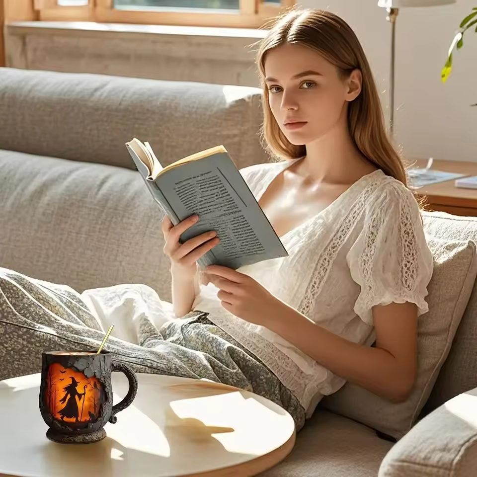 Tasse Halloween 3D Handmade – Sorcière & Chat