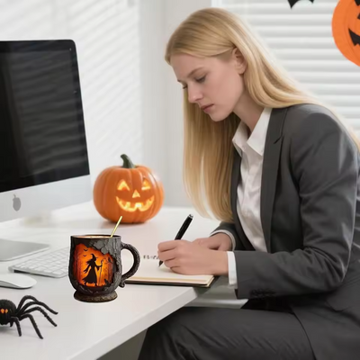 Tasse Halloween 3D Handmade – Sorcière & Chat