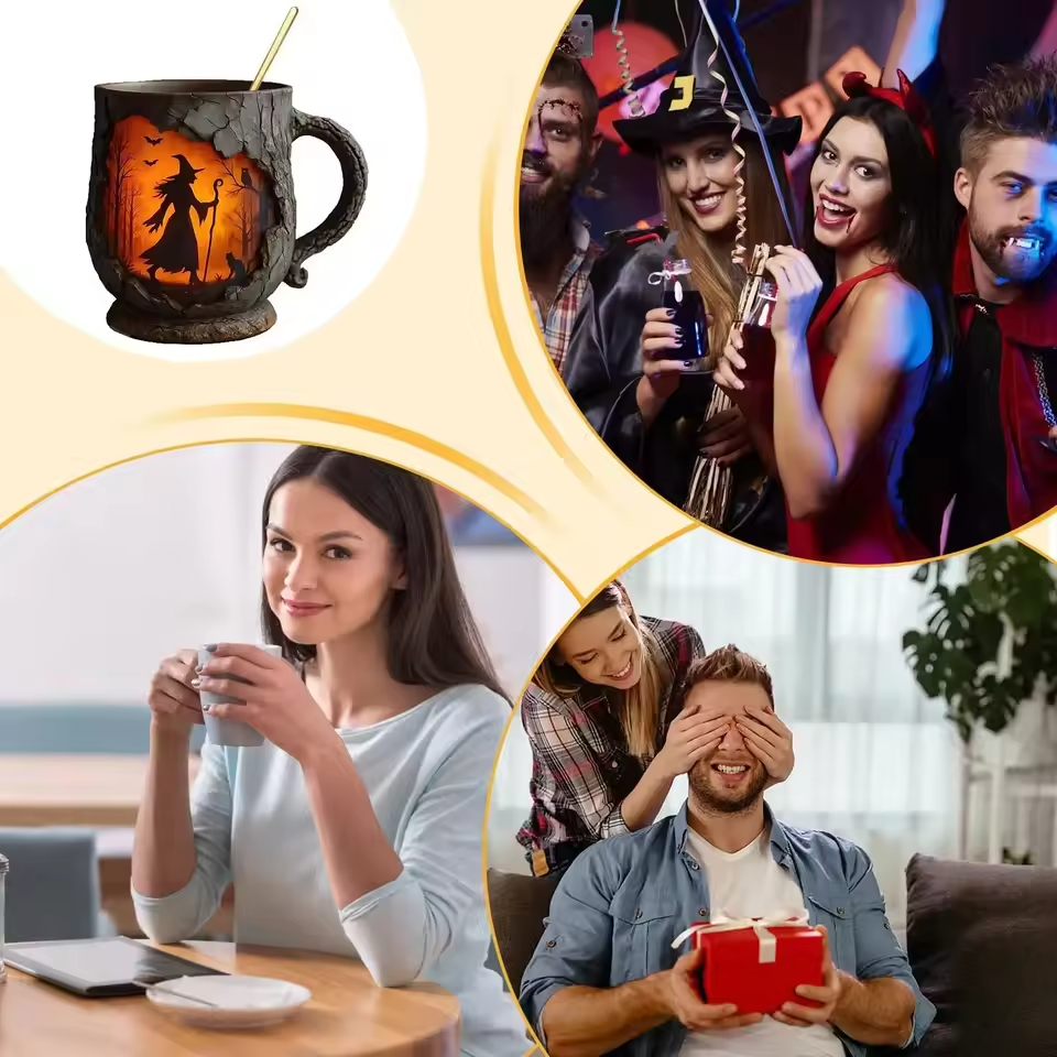 Tasse Halloween 3D Handmade – Sorcière & Chat