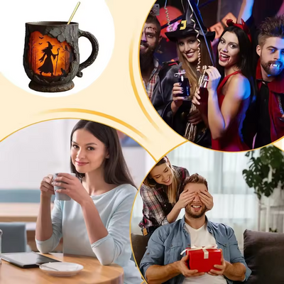 Tasse Halloween 3D Handmade – Sorcière & Chat