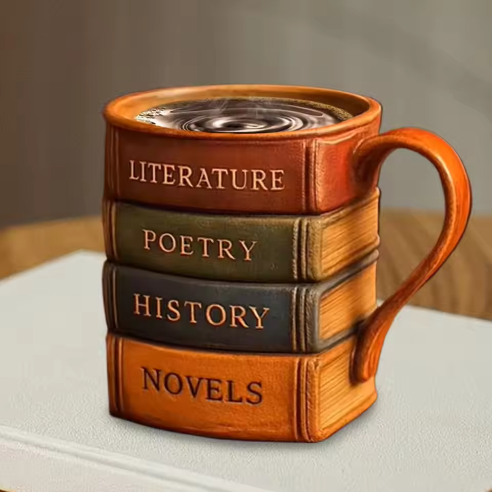 Refuge des Bibliophiles – Tasse Café Bibliothèque 3D Handmade