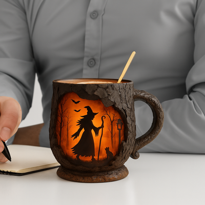 Tasse Halloween 3D Handmade – Sorcière & Chat